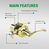 6401 Polished Brass Modern Style Privacy Bathroom Lever Handle Push Button Door Locks For Front Door